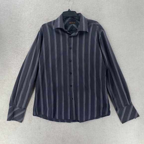 Ben Sherman Shirt Mens XL Button Up Long Sleeve Blue Striped - Picture 2 of 11